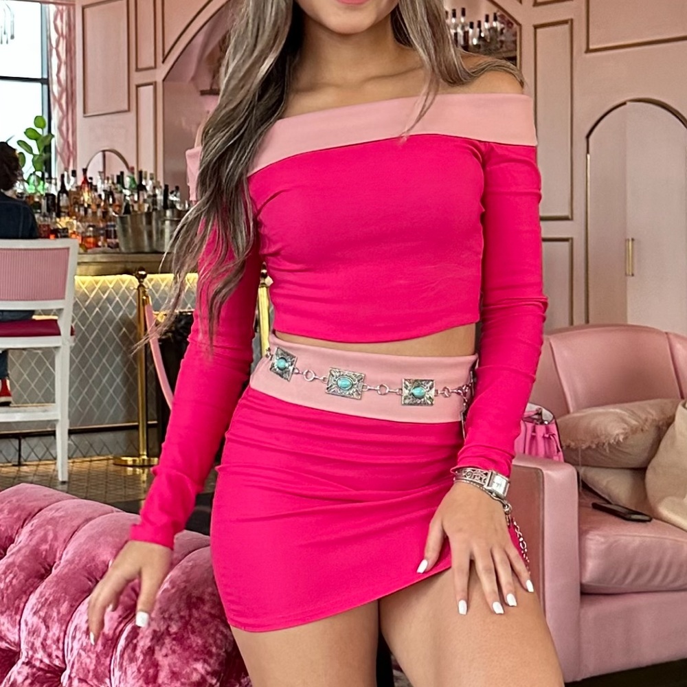 Pink two piece skirt and top